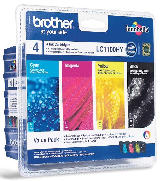 738473 Brother LC1100HYVALBPDR Blekk Brother LC1100HY A3 sort + CMY (4) 